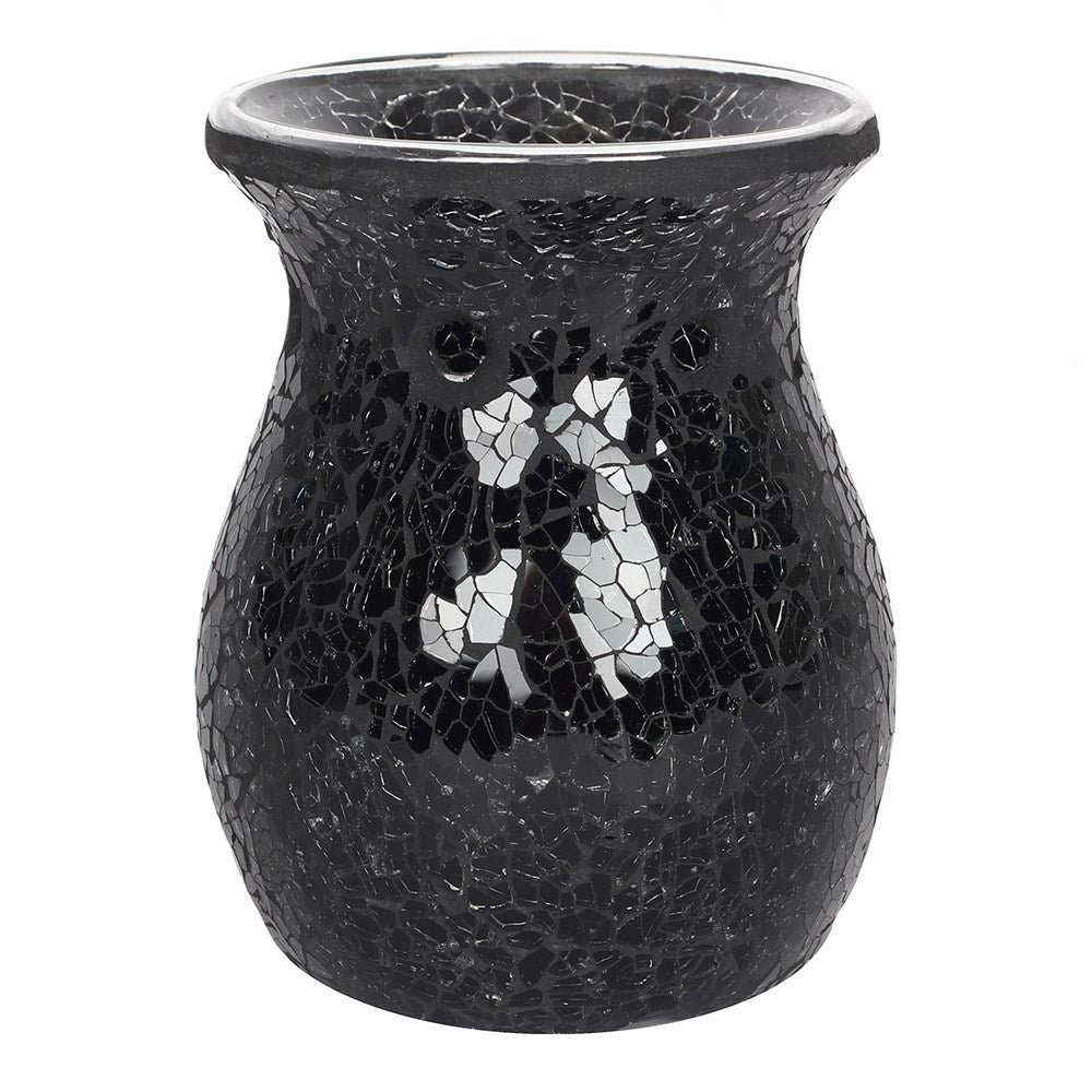 LARGE BLACK CRACKLE OIL BURNER & WAX WARMER