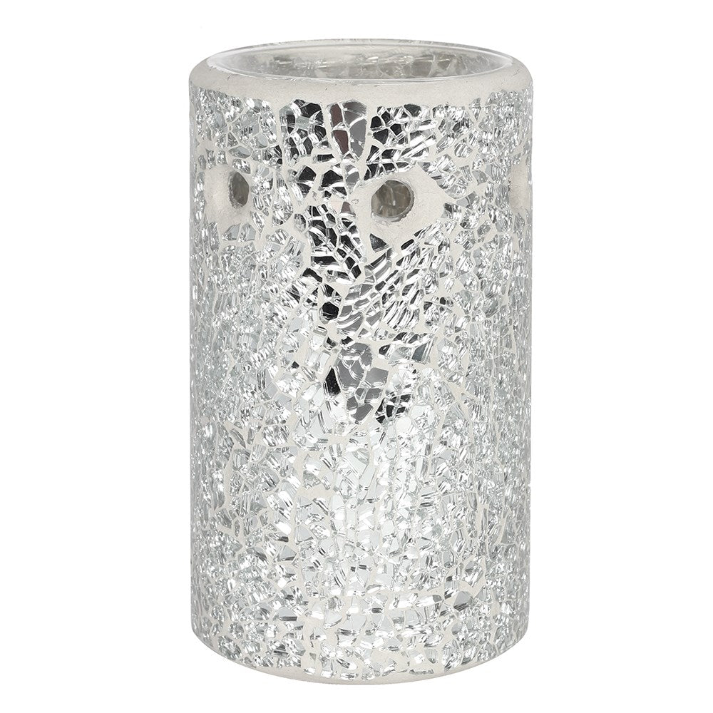 SILVER PILLAR CRACKLE GLASS OIL BURNER & WAX WARMER
