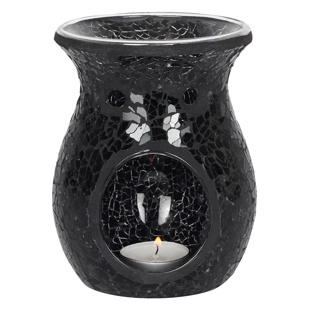 LARGE BLACK CRACKLE OIL BURNER & WAX WARMER