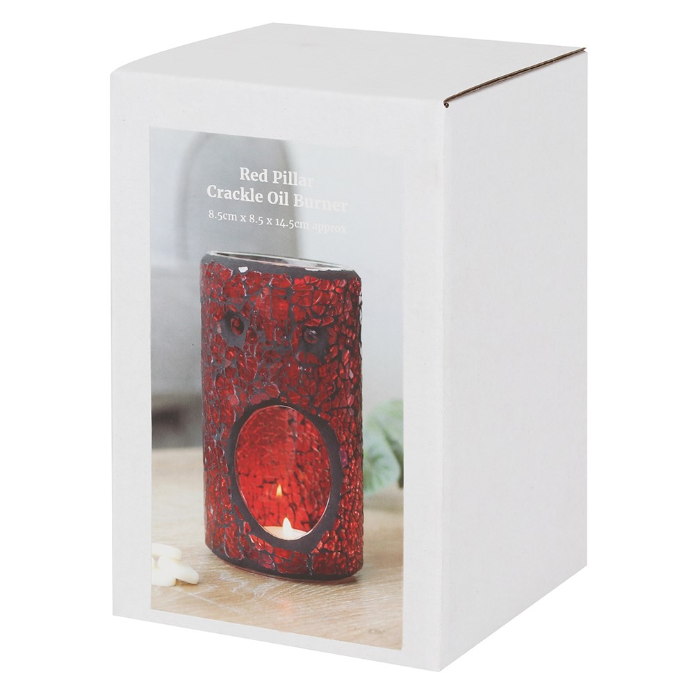 RED PILLAR CRACKLE GLASS OIL BURNER