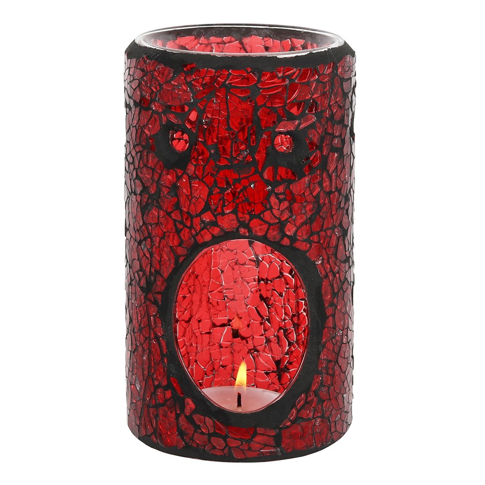RED PILLAR CRACKLE GLASS OIL BURNER