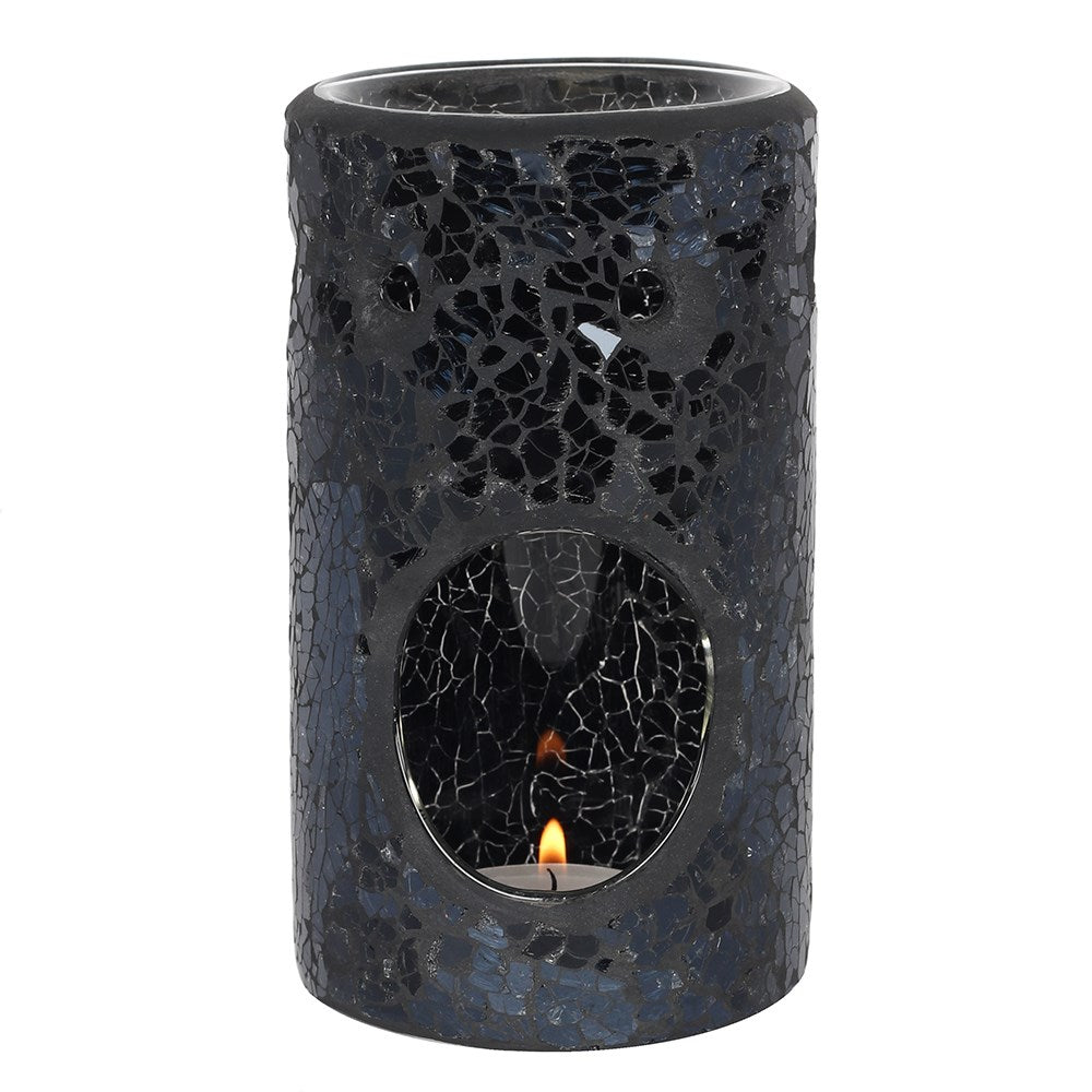 BLACK CRACKLE PILLAR OIL BURNER & WAX WARMER