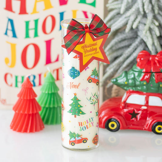 NOSTALGIC CHRISTMAS PRINT CHRISTMAS PUDDING SCENTED TUBE CANDLE