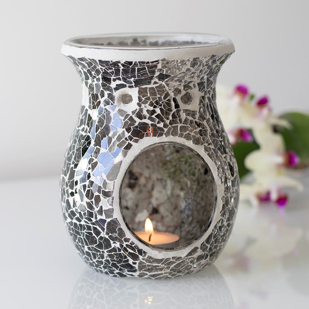 LARGE GUNMETAL GREY CRACKLE OIL BURNER