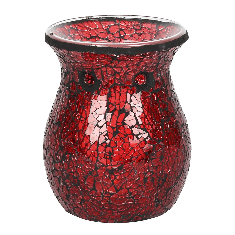LARGE RED CRACKLE GLASS OIL BURNER