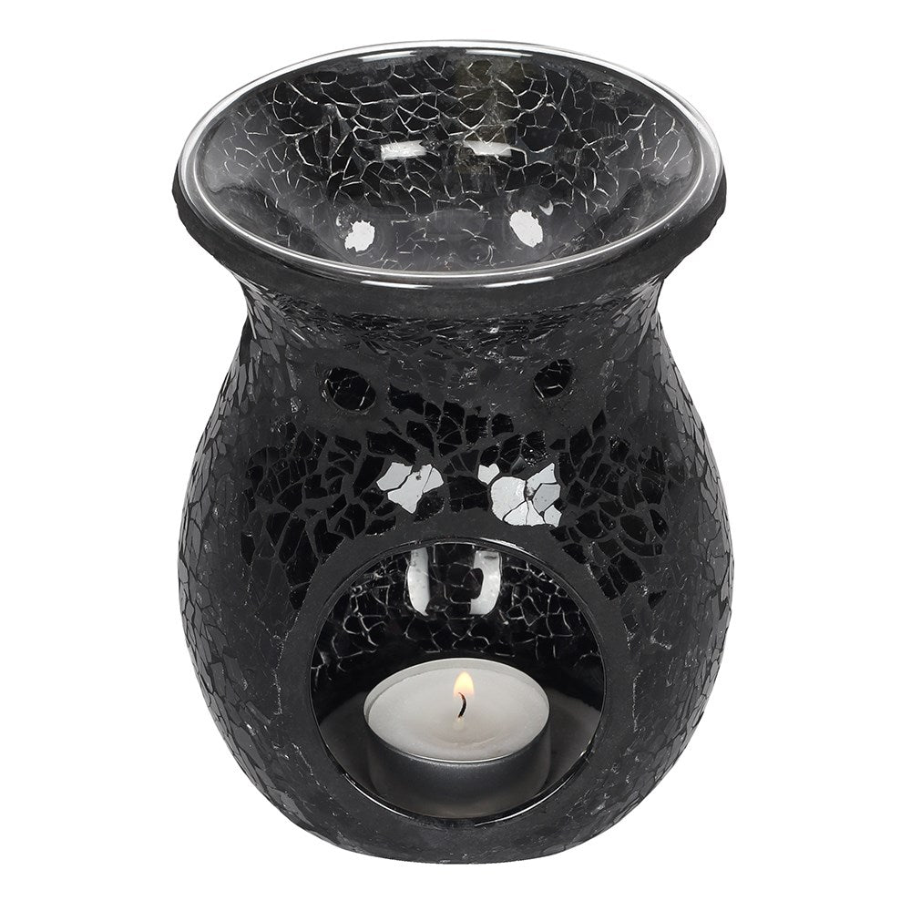 LARGE BLACK CRACKLE OIL BURNER & WAX WARMER