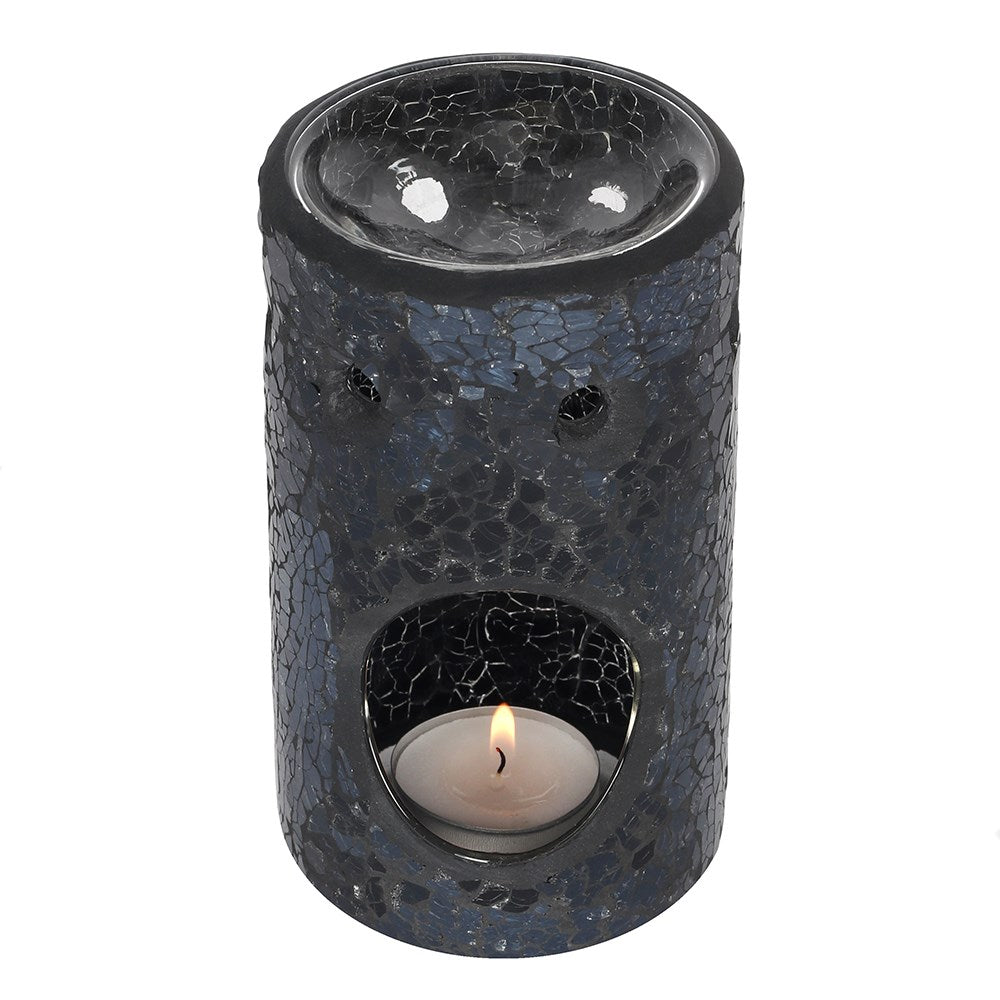 BLACK CRACKLE PILLAR OIL BURNER & WAX WARMER