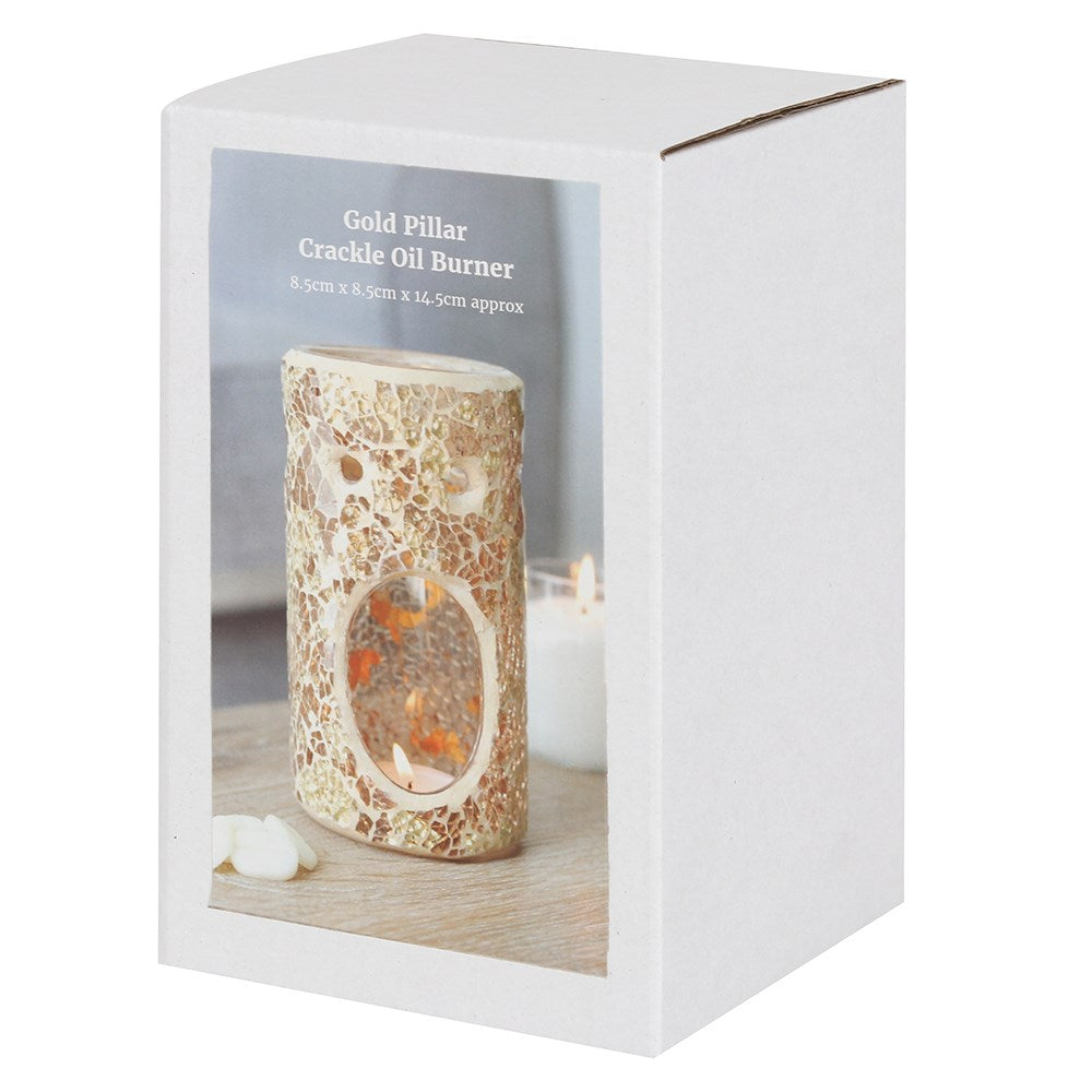 GOLD PILLAR CRACKLE GLASS OIL BURNER