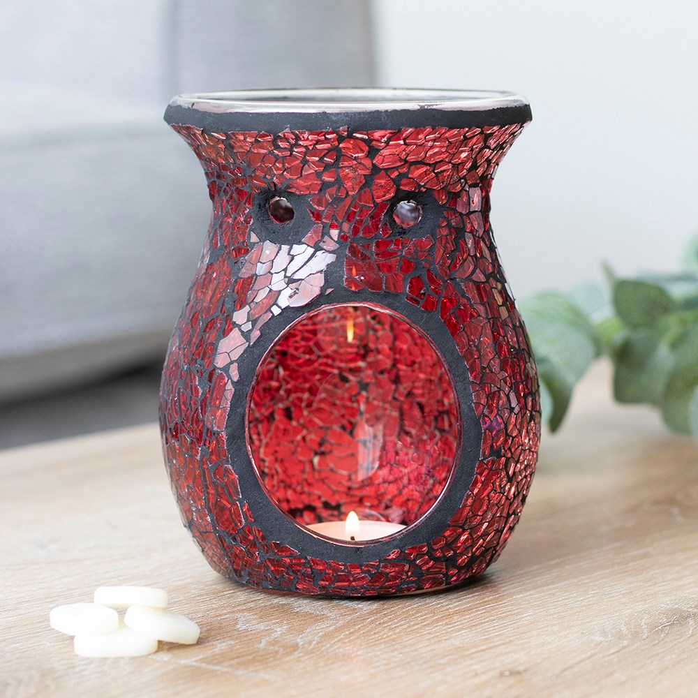 LARGE RED CRACKLE GLASS OIL BURNER