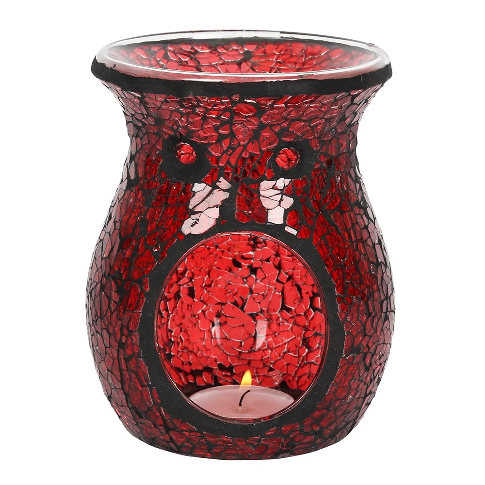 LARGE RED CRACKLE GLASS OIL BURNER