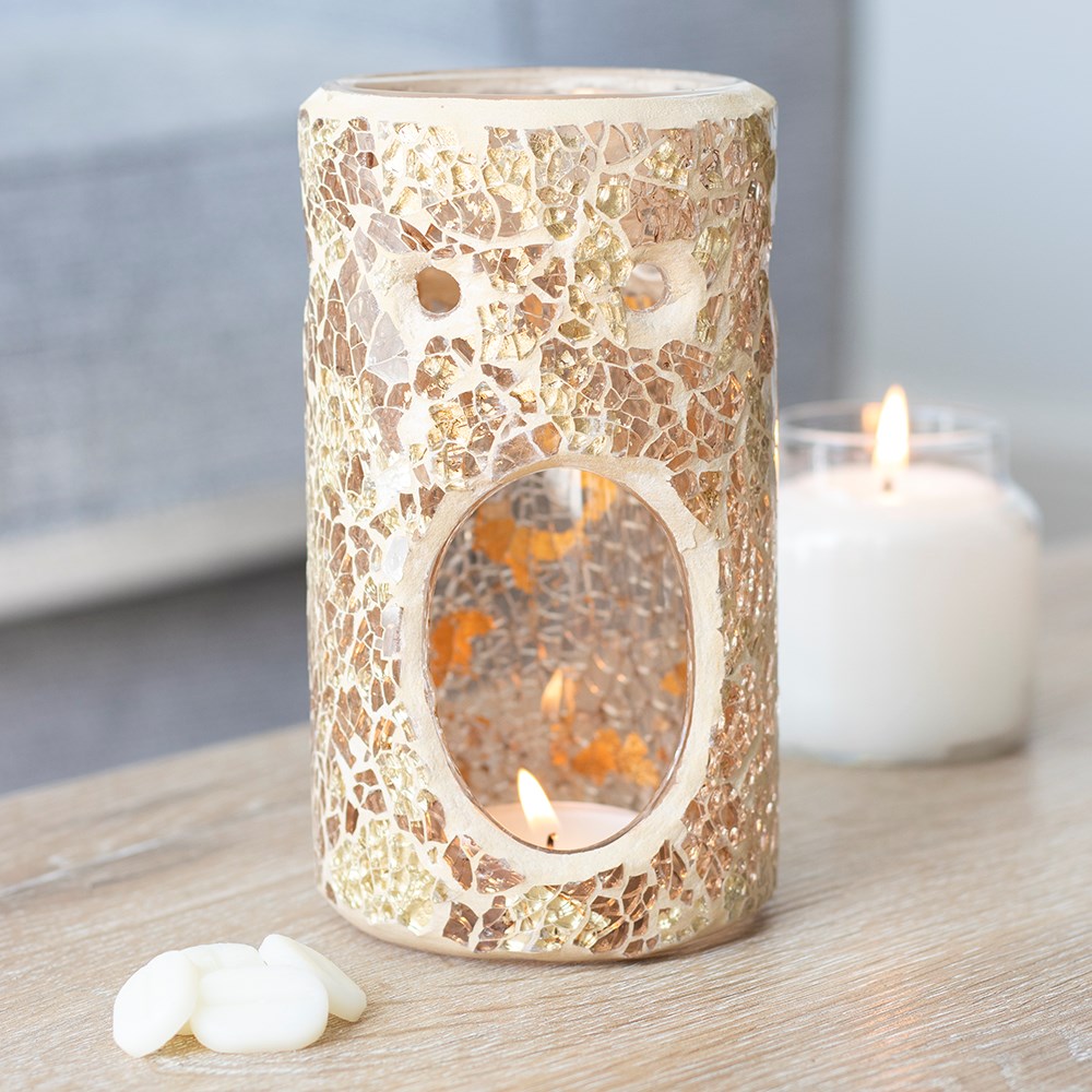 GOLD PILLAR CRACKLE GLASS OIL BURNER