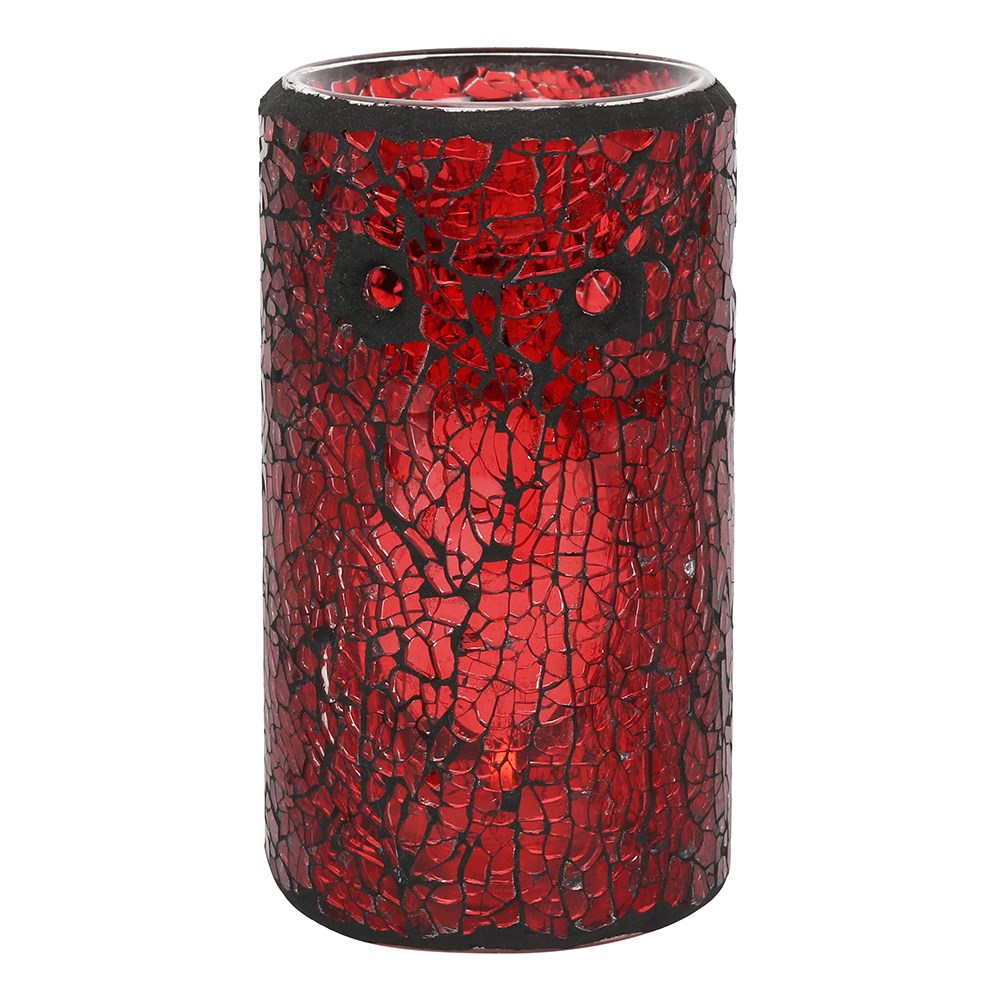 RED PILLAR CRACKLE GLASS OIL BURNER